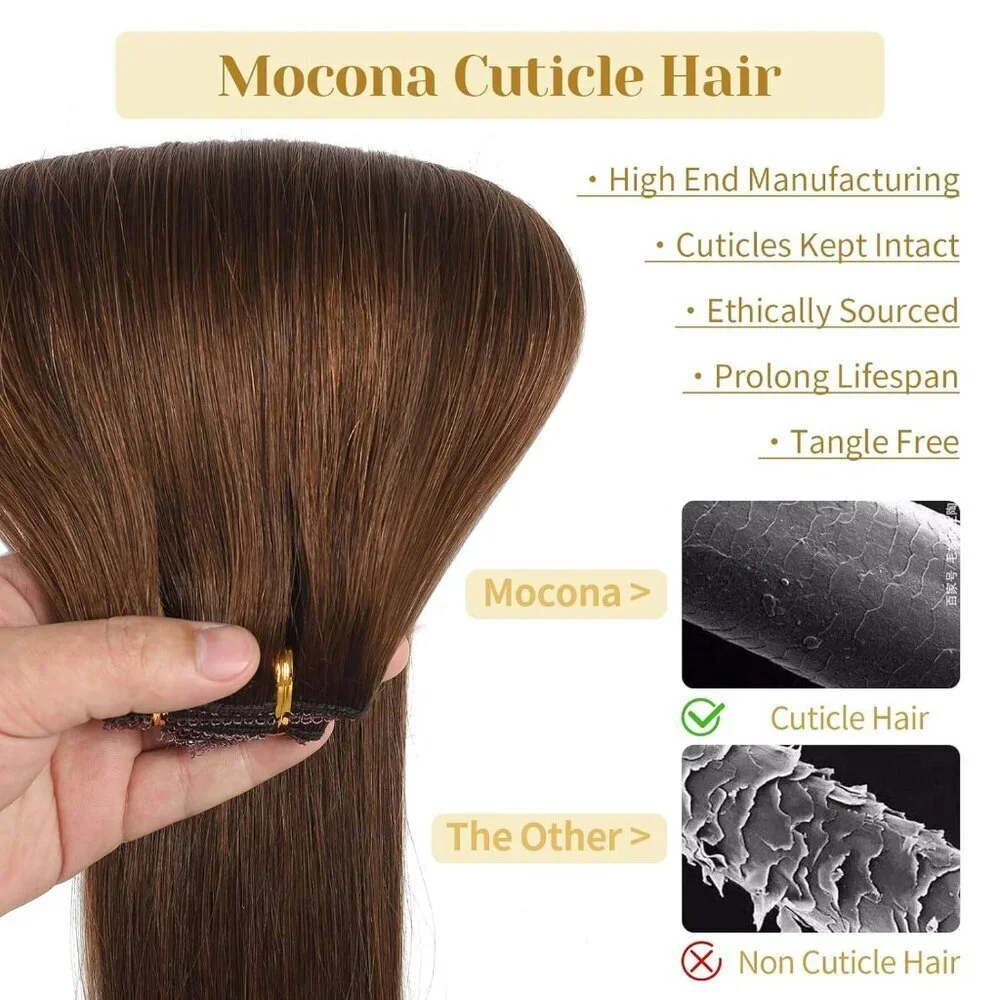 Clip in Hair Extensions Human Hair Straight 14 Inch 7pcs for Women